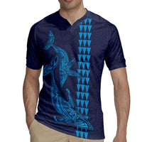 Aloha Hawaii Whale Kakau and Polynesian Tattoo Rugby Jersey Dark Navy Color