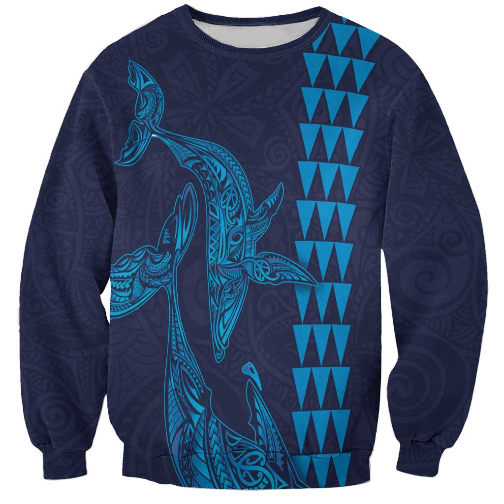 Aloha Hawaii Whale Kakau and Polynesian Tattoo Sweatshirt Dark Navy Color