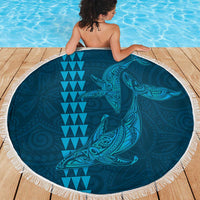 Aloha Hawaii Whale Kakau and Polynesian Tattoo Beach Blanket Light Blue Color