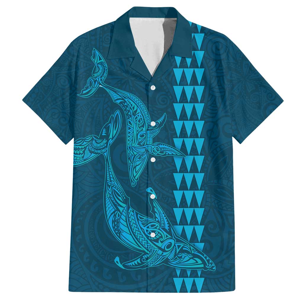 Aloha Hawaii Whale Kakau and Polynesian Tattoo Family Matching Long Sleeve Bodycon Dress and Hawaiian Shirt Light Blue Color