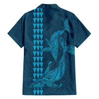 Aloha Hawaii Whale Kakau and Polynesian Tattoo Family Matching Long Sleeve Bodycon Dress and Hawaiian Shirt Light Blue Color