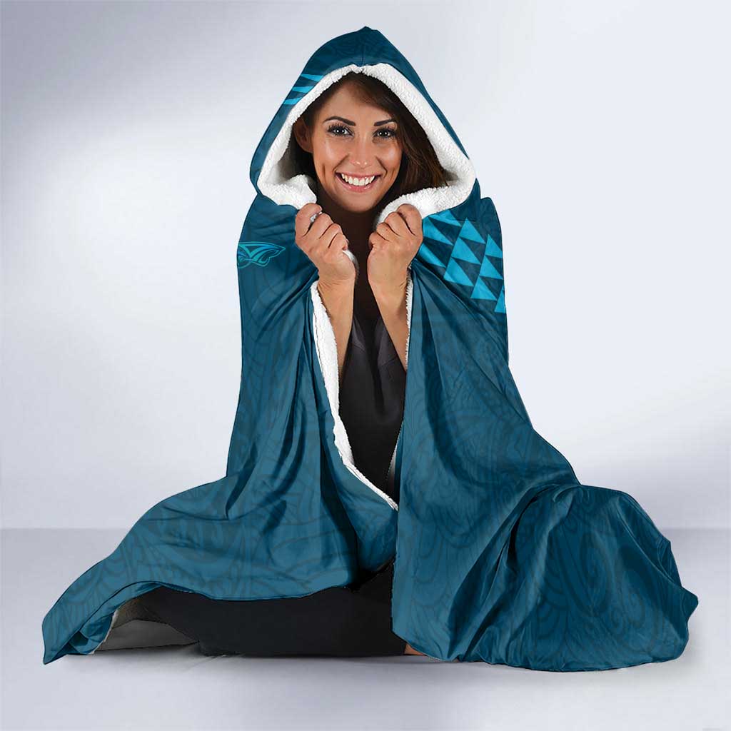 Aloha Hawaii Whale Kakau and Polynesian Tattoo Hooded Blanket Light Blue Color