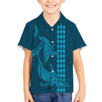 Aloha Hawaii Whale Kakau and Polynesian Tattoo Kid Hawaiian Shirt Light Blue Color