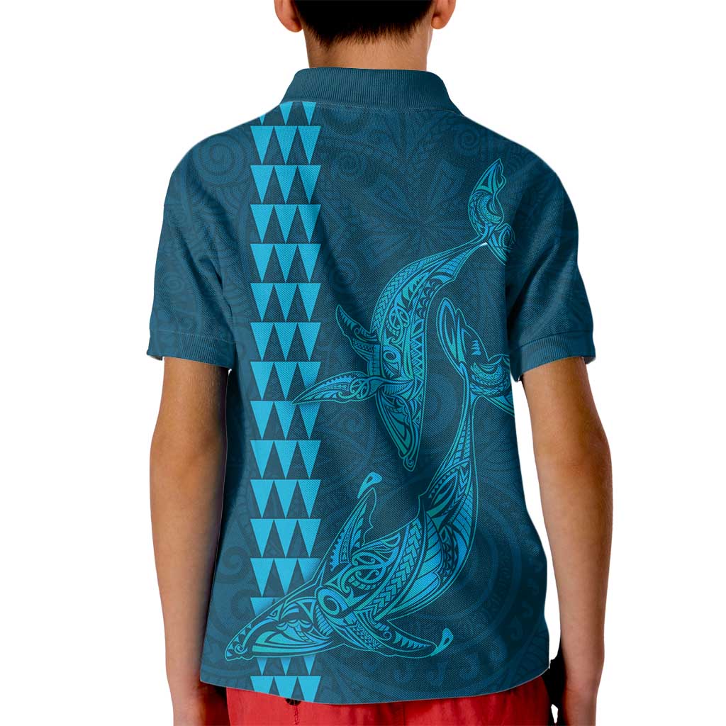 Aloha Hawaii Whale Kakau and Polynesian Tattoo Kid Polo Shirt Light Blue Color LT03 - Polynesian Pride