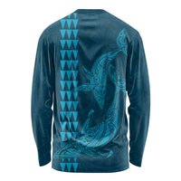 Aloha Hawaii Whale Kakau and Polynesian Tattoo Long Sleeve Shirt Light Blue Color