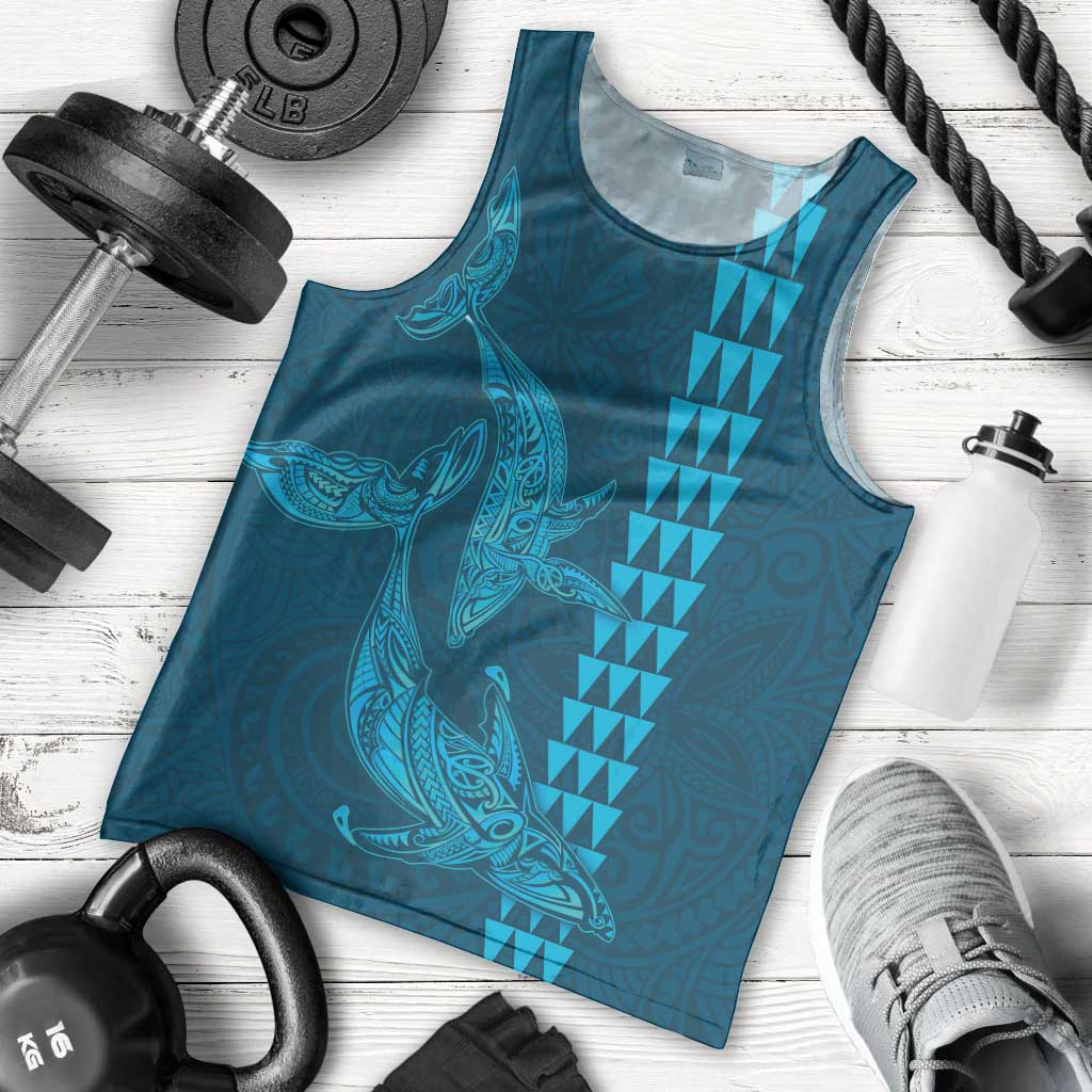 Aloha Hawaii Whale Kakau and Polynesian Tattoo Men Tank Top Light Blue Color