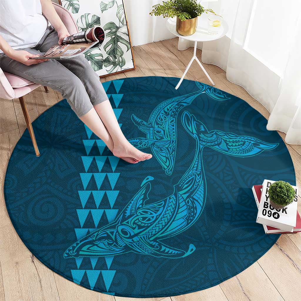 Aloha Hawaii Whale Kakau and Polynesian Tattoo Round Carpet Light Blue Color LT03 - Polynesian Pride