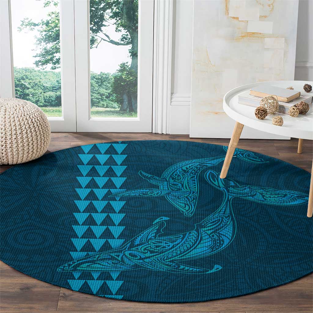 Aloha Hawaii Whale Kakau and Polynesian Tattoo Round Carpet Light Blue Color LT03 - Polynesian Pride