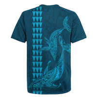 Aloha Hawaii Whale Kakau and Polynesian Tattoo Rugby Jersey Light Blue Color