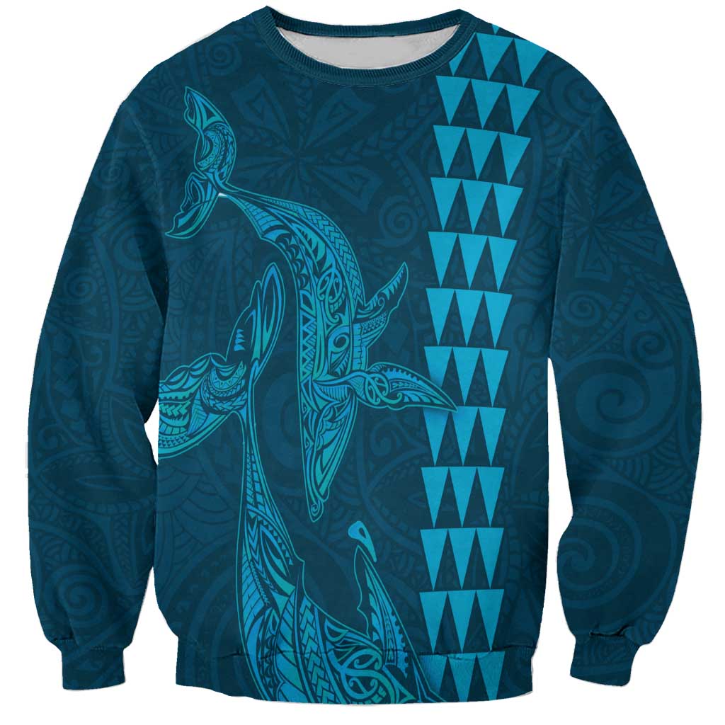 Aloha Hawaii Whale Kakau and Polynesian Tattoo Sweatshirt Light Blue Color