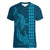 Aloha Hawaii Whale Kakau and Polynesian Tattoo Women V-Neck T-Shirt Light Blue Color
