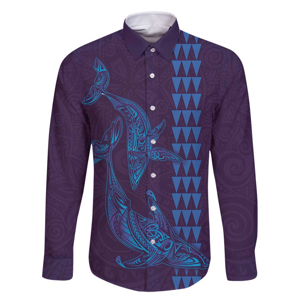 Aloha Hawaii Whale Kakau and Polynesian Tattoo Family Matching Mermaid Dress and Hawaiian Shirt Purple Color