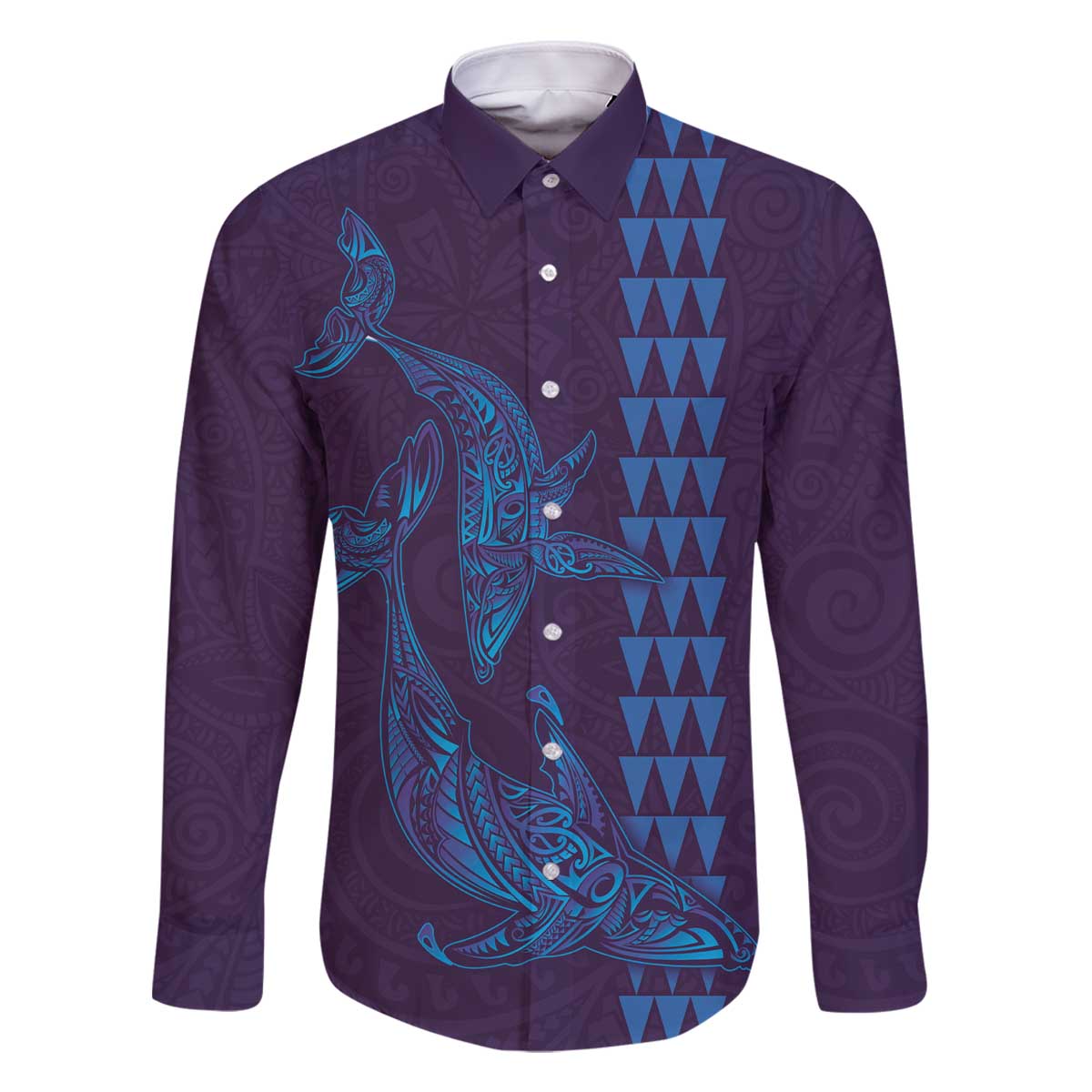 Aloha Hawaii Whale Kakau and Polynesian Tattoo Family Matching Off The Shoulder Long Sleeve Dress and Hawaiian Shirt Purple Color