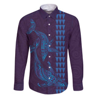 Aloha Hawaii Whale Kakau and Polynesian Tattoo Family Matching Off The Shoulder Long Sleeve Dress and Hawaiian Shirt Purple Color