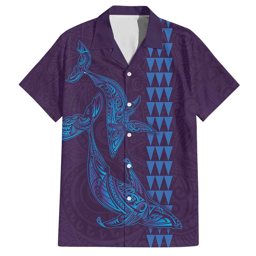 Aloha Hawaii Whale Kakau and Polynesian Tattoo Family Matching Short Sleeve Bodycon Dress and Hawaiian Shirt Purple Color