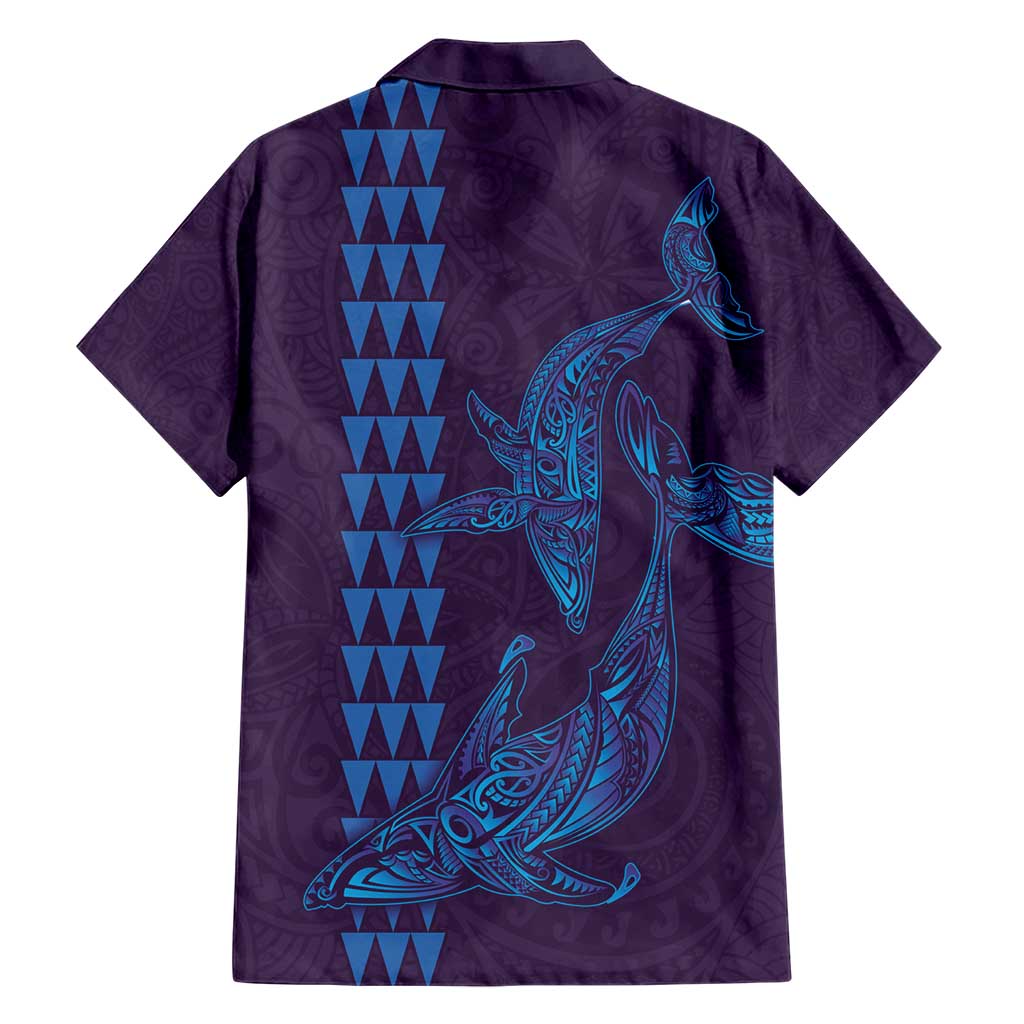 Aloha Hawaii Whale Kakau and Polynesian Tattoo Family Matching Short Sleeve Bodycon Dress and Hawaiian Shirt Purple Color