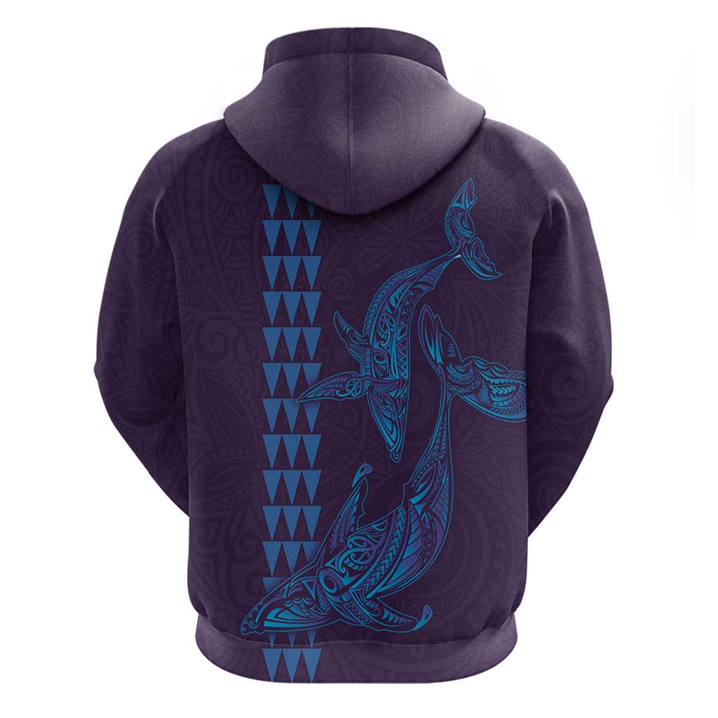 Aloha Hawaii Whale Kakau and Polynesian Tattoo Hoodie Purple Color
