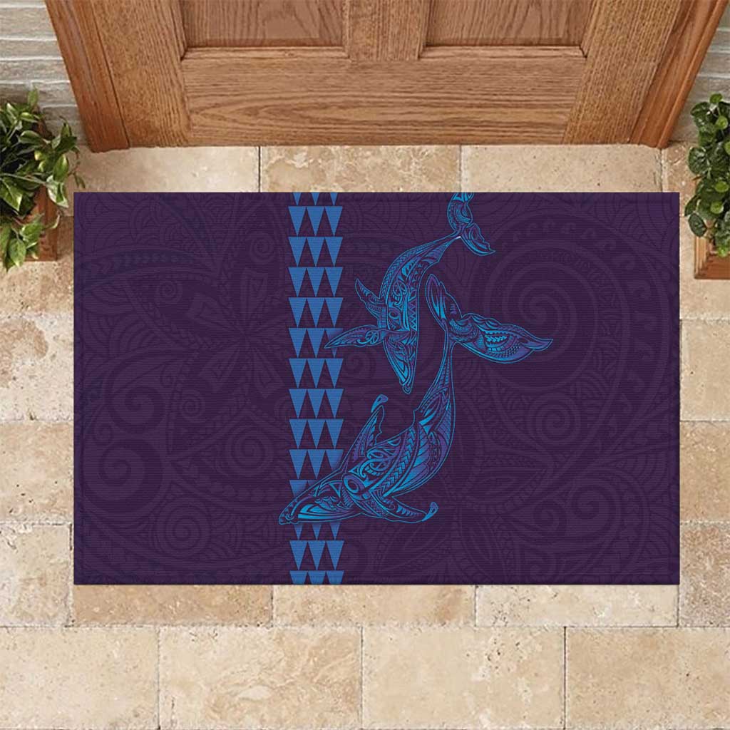 Aloha Hawaii Whale Kakau and Polynesian Tattoo Rubber Doormat Purple Color