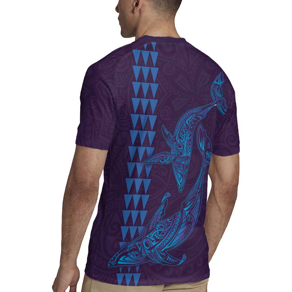 Aloha Hawaii Whale Kakau and Polynesian Tattoo Rugby Jersey Purple Color