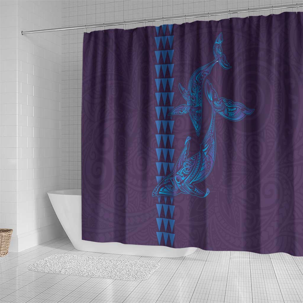 Aloha Hawaii Whale Kakau and Polynesian Tattoo Shower Curtain Purple Color