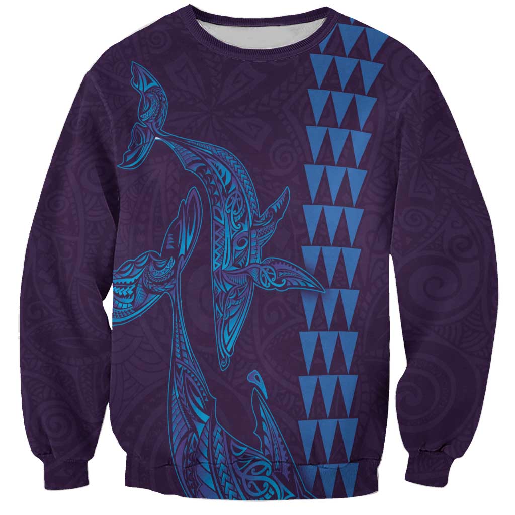 Aloha Hawaii Whale Kakau and Polynesian Tattoo Sweatshirt Purple Color