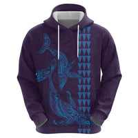 Aloha Hawaii Whale Kakau and Polynesian Tattoo Zip Hoodie Purple Color