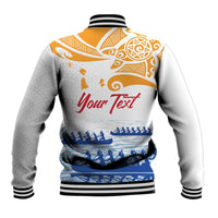 Personalised Hawaiki Nui Va'a French Polynesian Pattern Baseball Jacket White Color