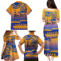 Personalised Hawaiki Nui Va'a French Polynesian Pattern Family Matching Puletasi and Hawaiian Shirt Sunset Color