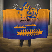 Personalised Hawaiki Nui Va'a French Polynesian Pattern Hooded Blanket Sunset Color