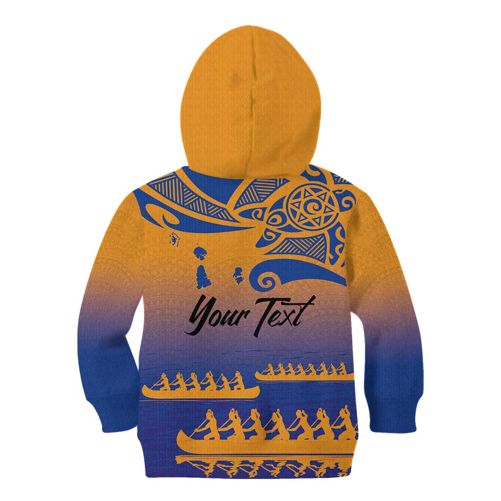 Personalised Hawaiki Nui Va'a French Polynesian Pattern Kid Hoodie Sunset Color