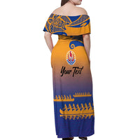 Personalised Hawaiki Nui Va'a French Polynesian Pattern Off Shoulder Maxi Dress Sunset Color