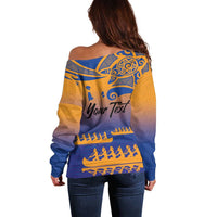 Personalised Hawaiki Nui Va'a French Polynesian Pattern Off Shoulder Sweater Sunset Color