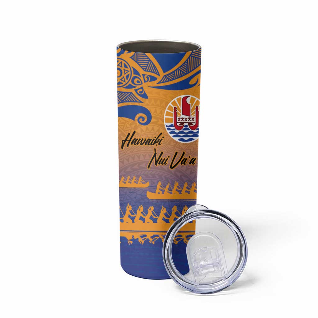 Personalised Hawaiki Nui Va'a French Polynesian Pattern Skinny Tumbler Sunset Color