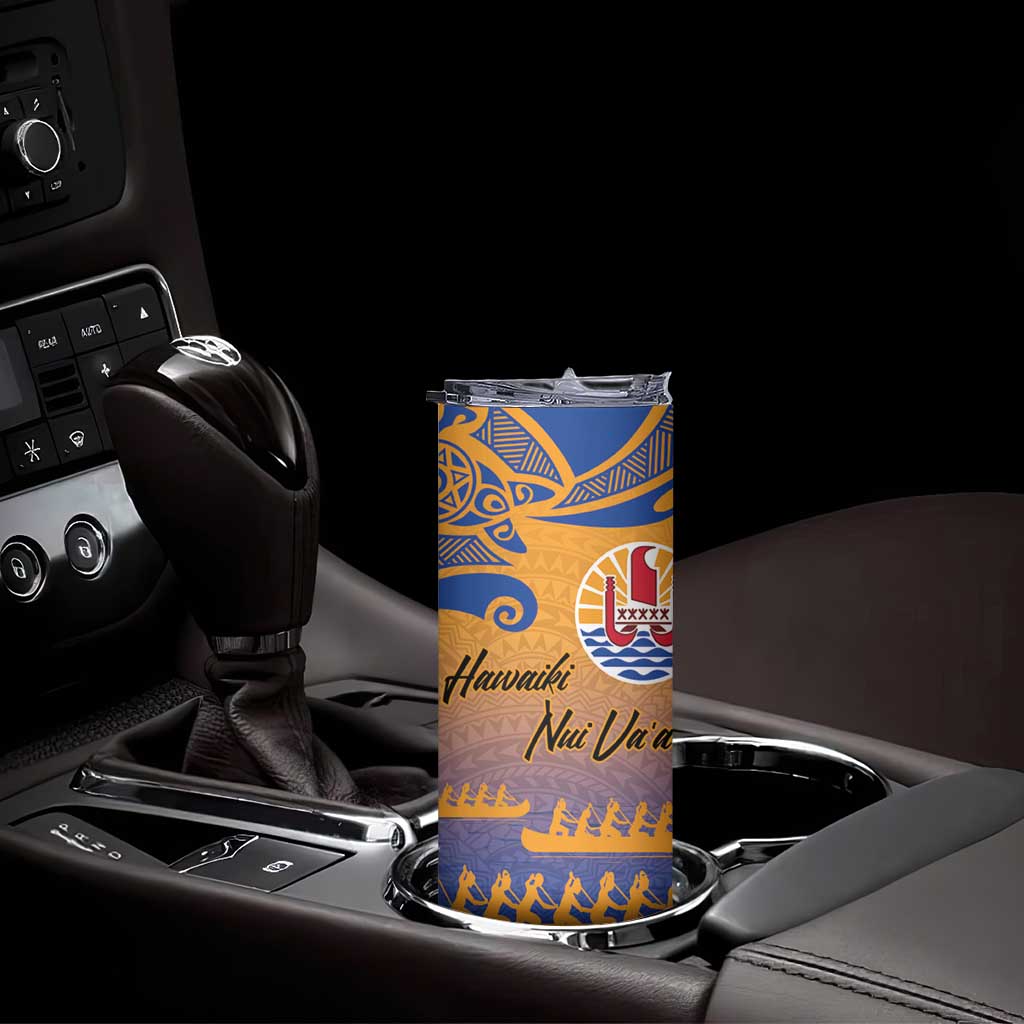 Personalised Hawaiki Nui Va'a French Polynesian Pattern Skinny Tumbler Sunset Color