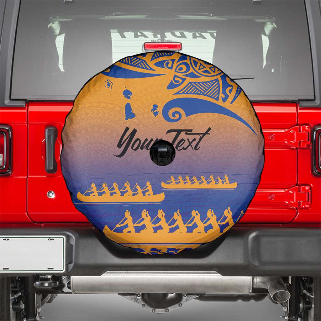Personalised Hawaiki Nui Va'a French Polynesian Pattern Spare Tire Cover Sunset Color