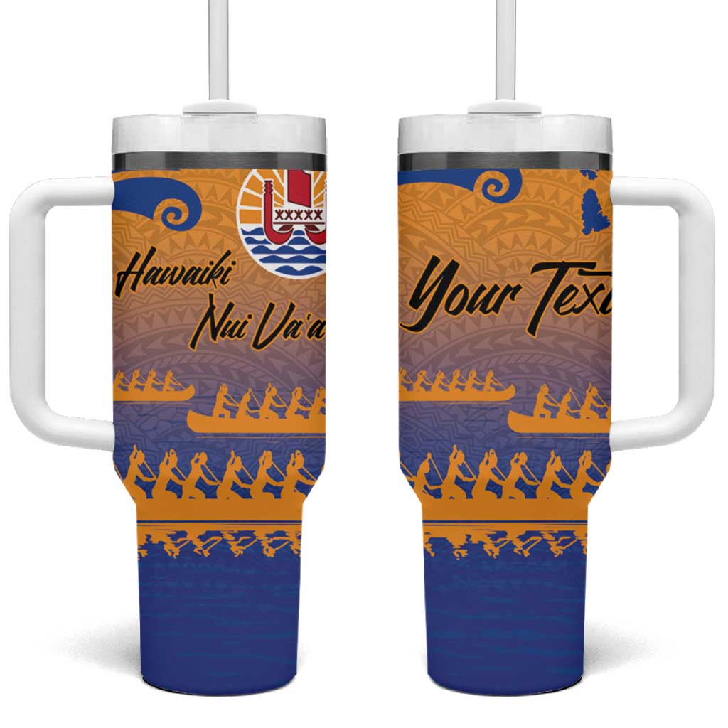 Personalised Hawaiki Nui Va'a French Polynesian Pattern Tumbler With Handle Sunset Color LT03 One Size: 40 oz Yellow - Polynesian Pride
