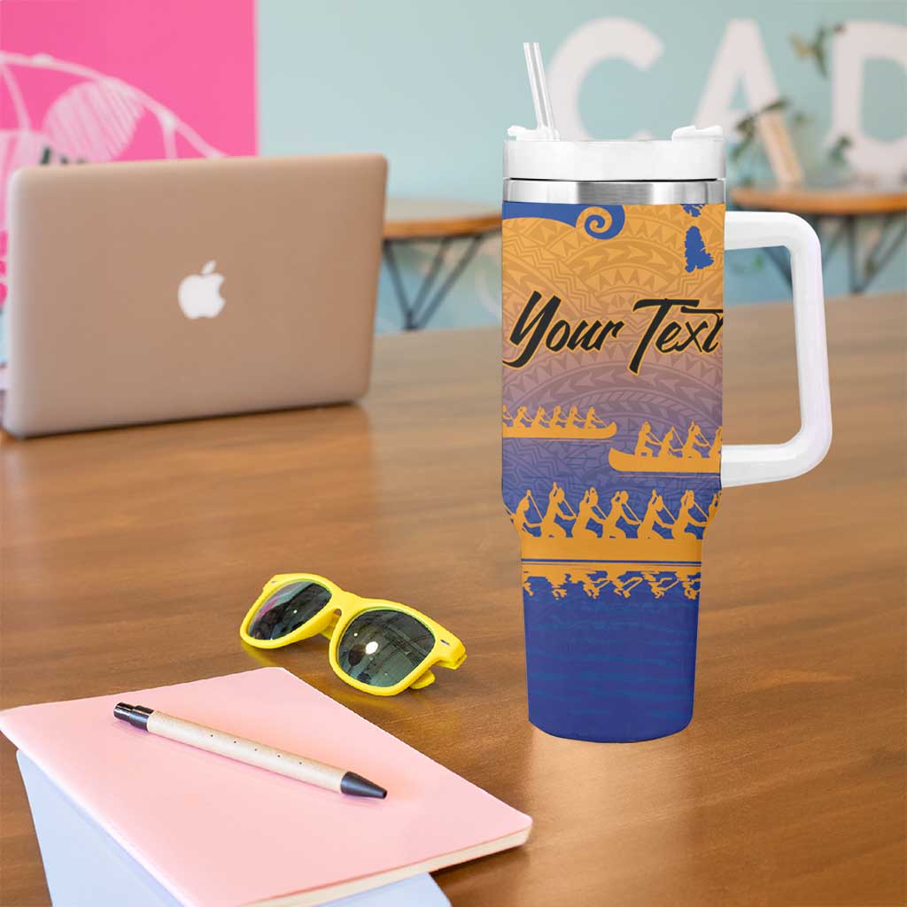 Personalised Hawaiki Nui Va'a French Polynesian Pattern Tumbler With Handle Sunset Color LT03 - Polynesian Pride