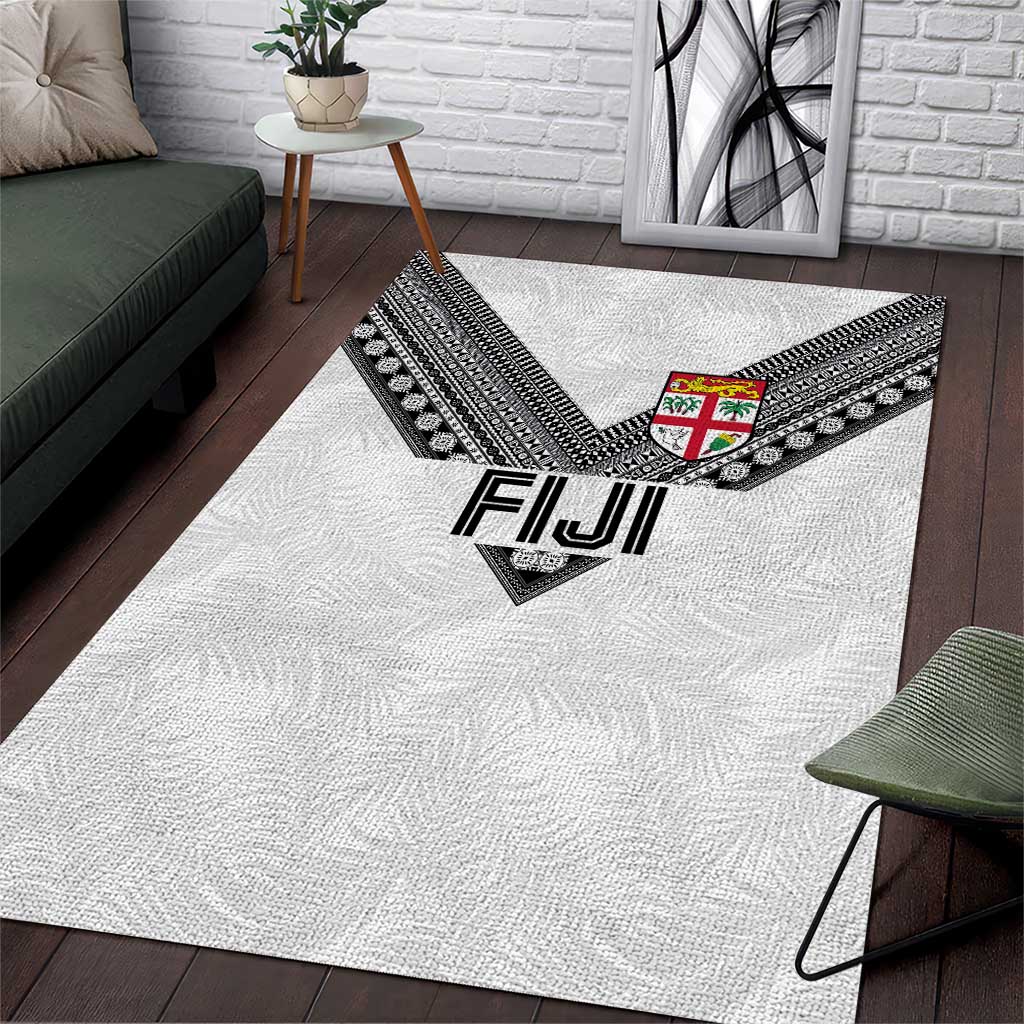 Rugby Fiji Area Rug Fijian Masi Tribal Sporty Style White Color - Polynesian Pride