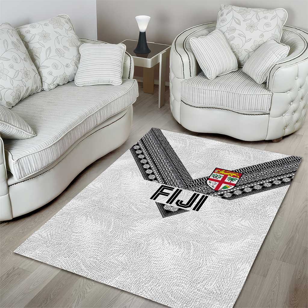 Rugby Fiji Area Rug Fijian Masi Tribal Sporty Style White Color - Polynesian Pride
