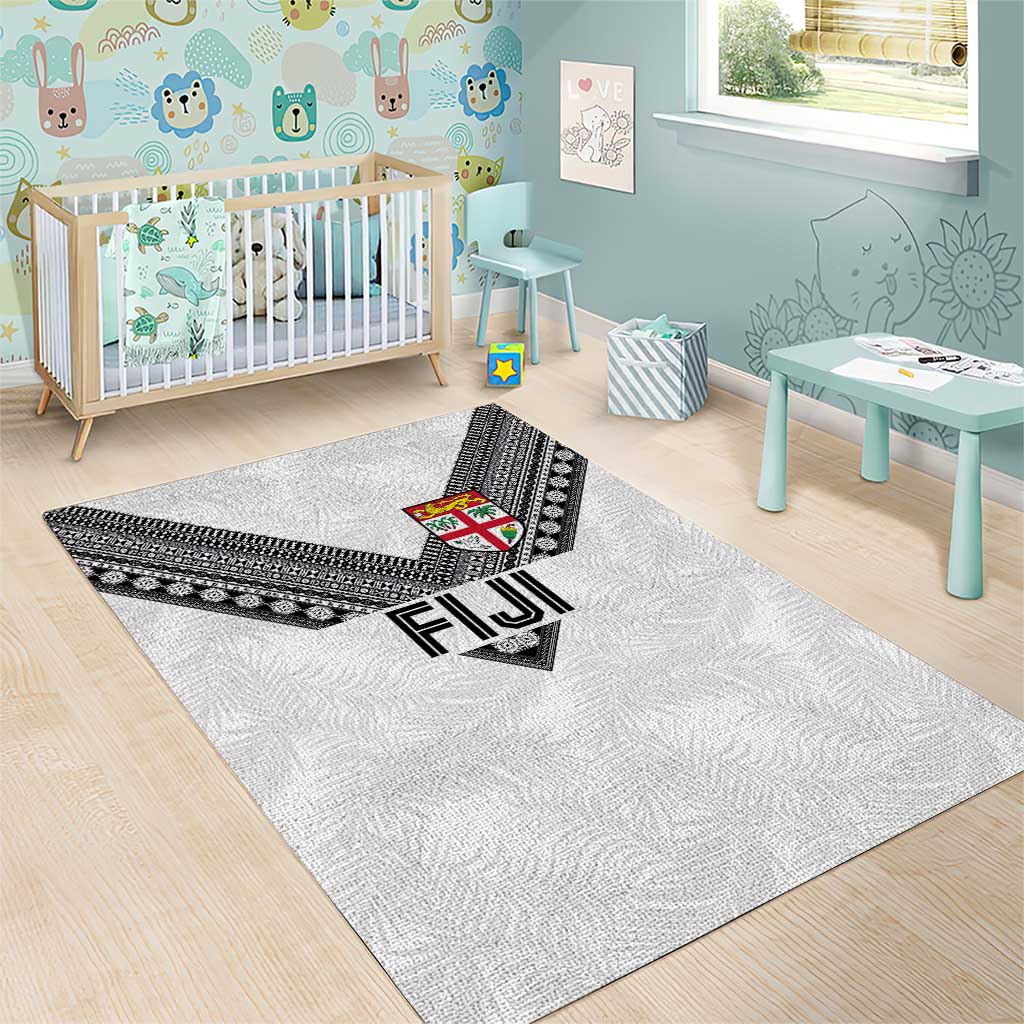 Rugby Fiji Area Rug Fijian Masi Tribal Sporty Style White Color - Polynesian Pride