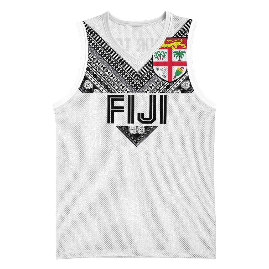 Custom Rugby Fiji Basketball Jersey Fijian Masi Tribal Sporty Style White Color - Polynesian Pride