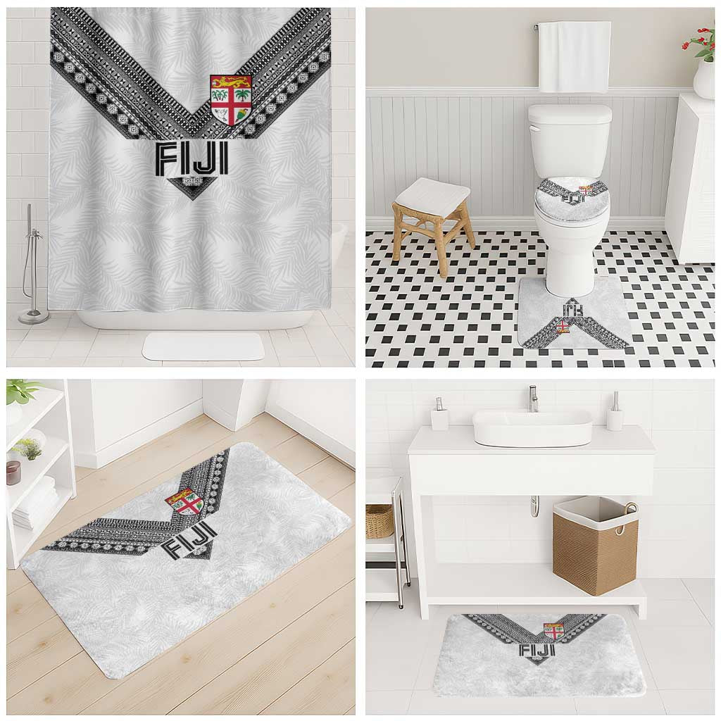 Rugby Fiji Bathroom Set Fijian Masi Tribal Sporty Style White Color - Polynesian Pride