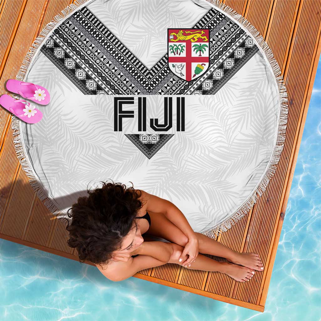 Rugby Fiji Beach Blanket Fijian Masi Tribal Sporty Style White Color - Polynesian Pride