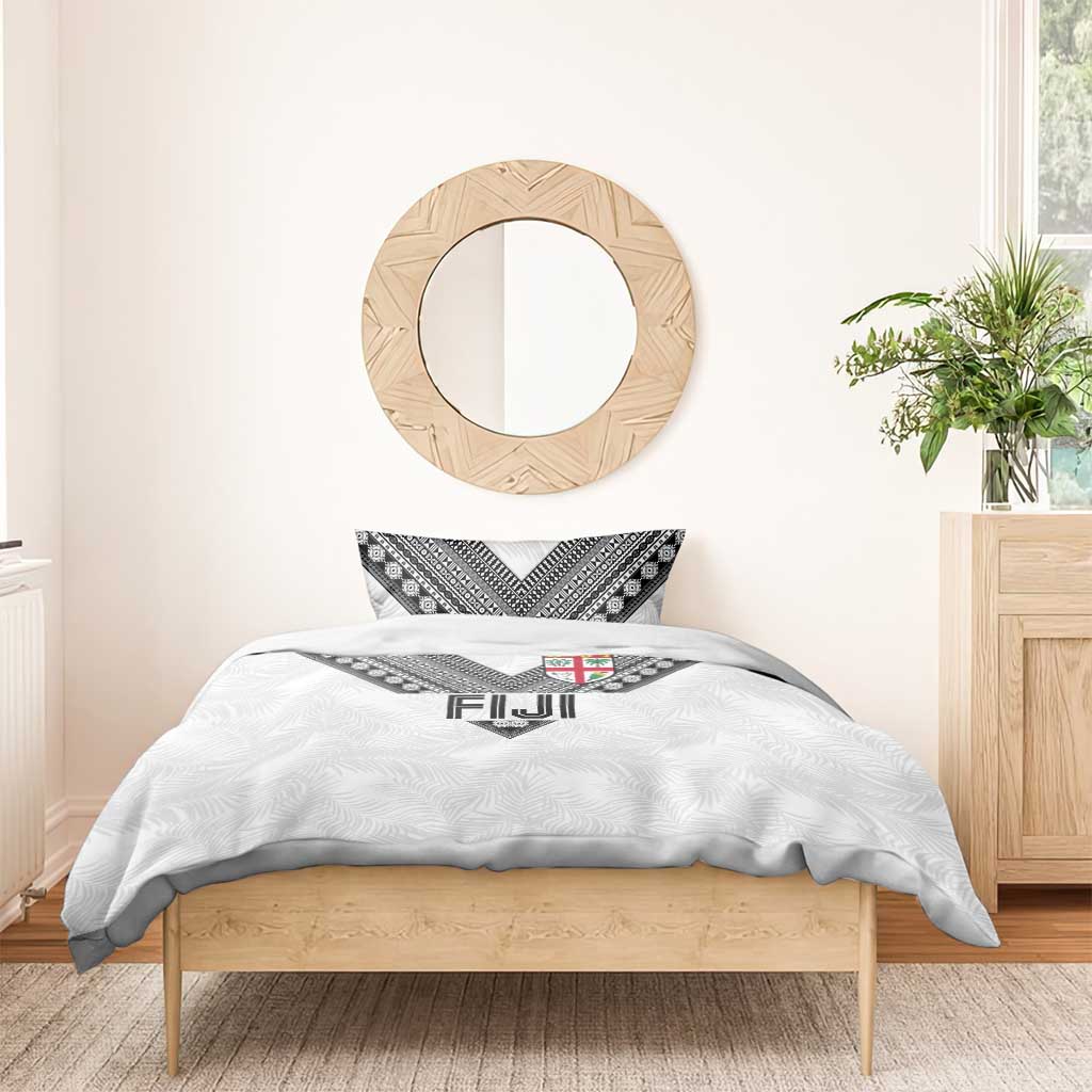 Rugby Fiji Bedding Set Fijian Masi Tribal Sporty Style White Color - Polynesian Pride
