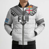 Custom Rugby Fiji Bomber Puffer Jacket Fijian Masi Tribal Sporty Style White Color - Polynesian Pride
