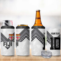 Custom Rugby Fiji 4 in 1 Can Cooler Tumbler Fijian Masi Tribal Sporty Style White Color - Polynesian Pride