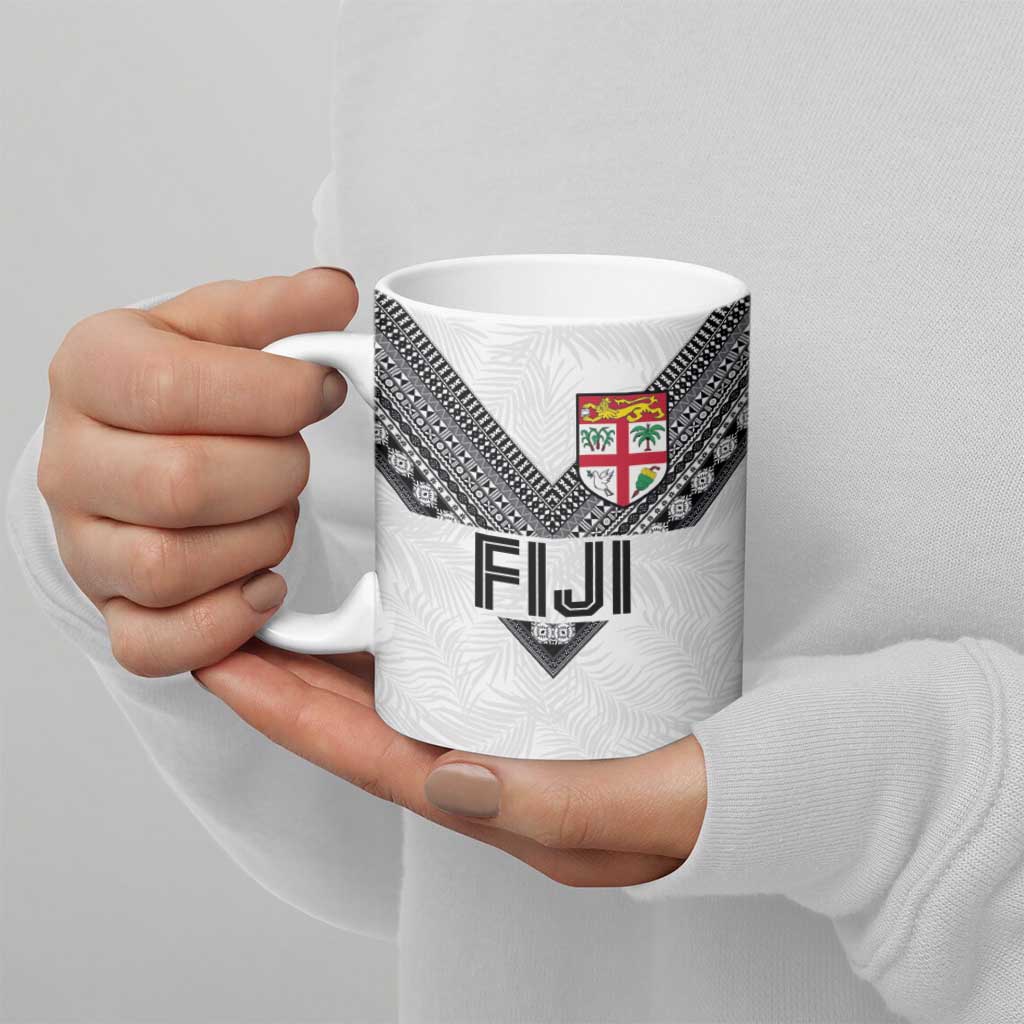 Custom Rugby Fiji Ceramic Mug Fijian Masi Tribal Sporty Style White Color - Polynesian Pride