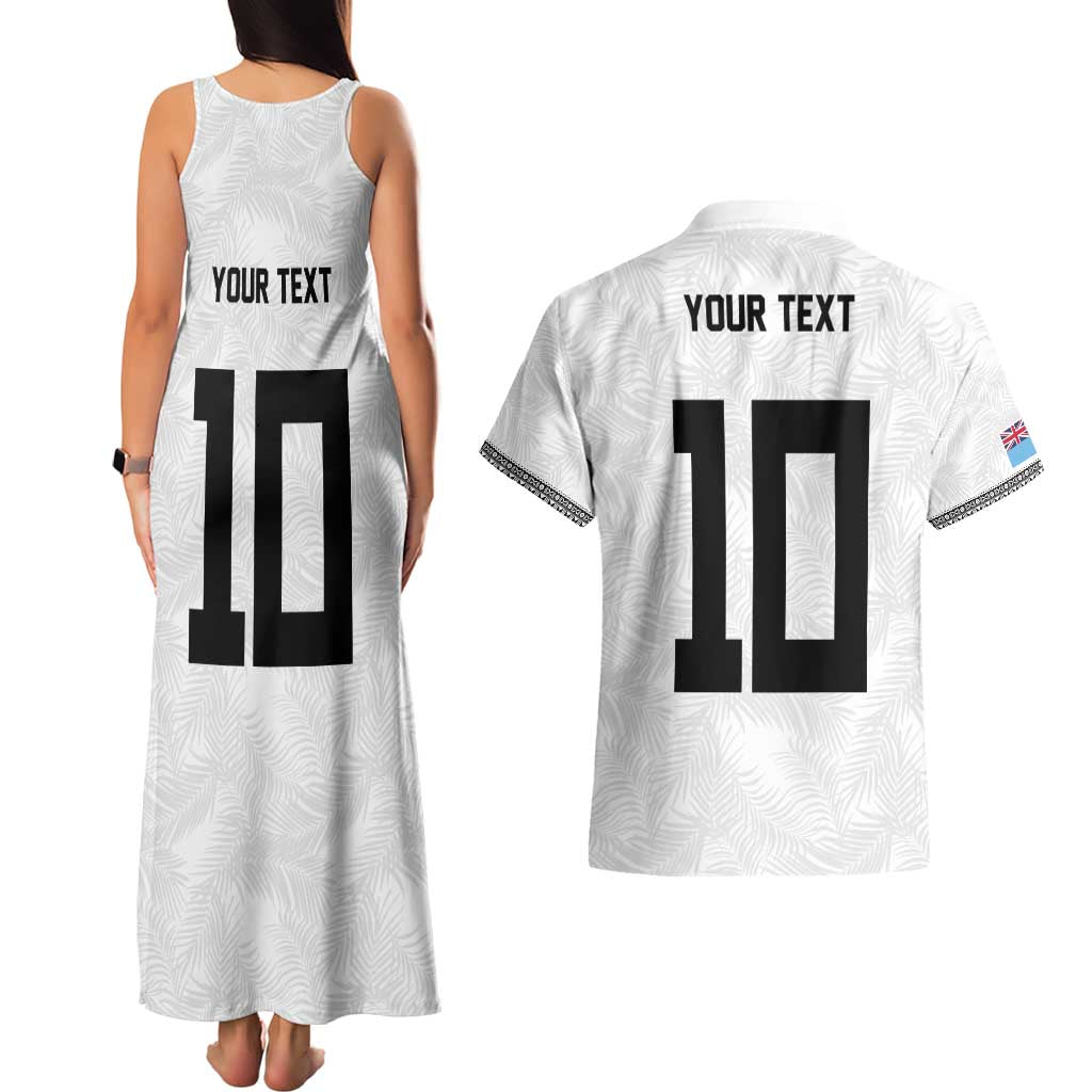 Custom Rugby Fiji Couples Matching Tank Maxi Dress and Hawaiian Shirt Fijian Masi Tribal Sporty Style White Color - Polynesian Pride
