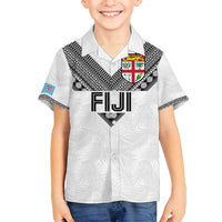 Custom Rugby Fiji Family Matching Long Sleeve Bodycon Dress and Hawaiian Shirt Fijian Masi Tribal Sporty Style White Color - Polynesian Pride