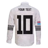 Custom Rugby Fiji Family Matching Short Sleeve Bodycon Dress and Hawaiian Shirt Fijian Masi Tribal Sporty Style White Color - Polynesian Pride